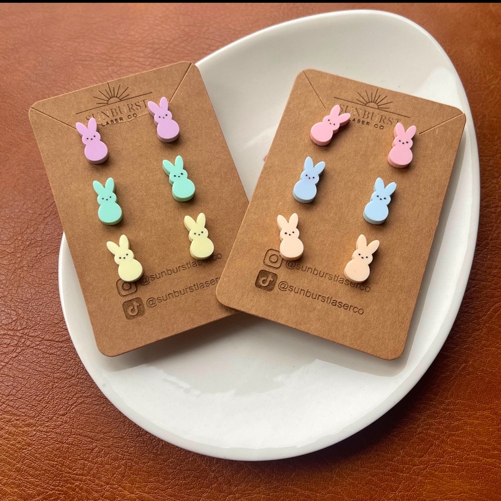 Easter Marshmallow Bunny Earrings  | Spring Earrings | Acrylic | Laser Engraved